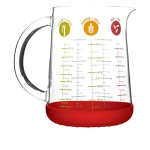 Pebbly Measuring Glass Jug W/ Silicone Base 1000ml - Red