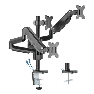 Twisted Minds Premium Triple Monitors Aluminum Pole Mounted Gas Spring Monitor Arm With USB Ports (Fits 27-32" Monitors)