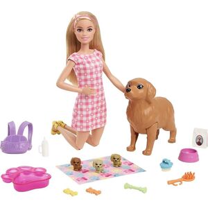Barbie Blonde Doll With Newborn Pups Set HCK75