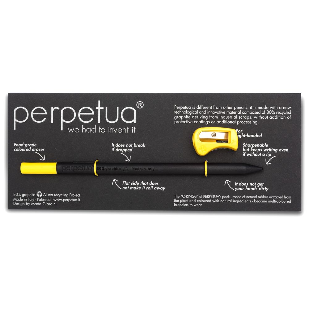 Perpetua Back To School Graphite Pencil Yellow Eraser with Yellow Sharpener (Left-handed)