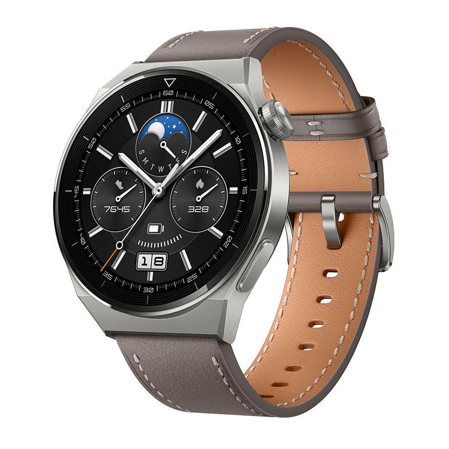 Huawei Watch GT 3 Pro Titanium With Gray Leather Strap - 46mm