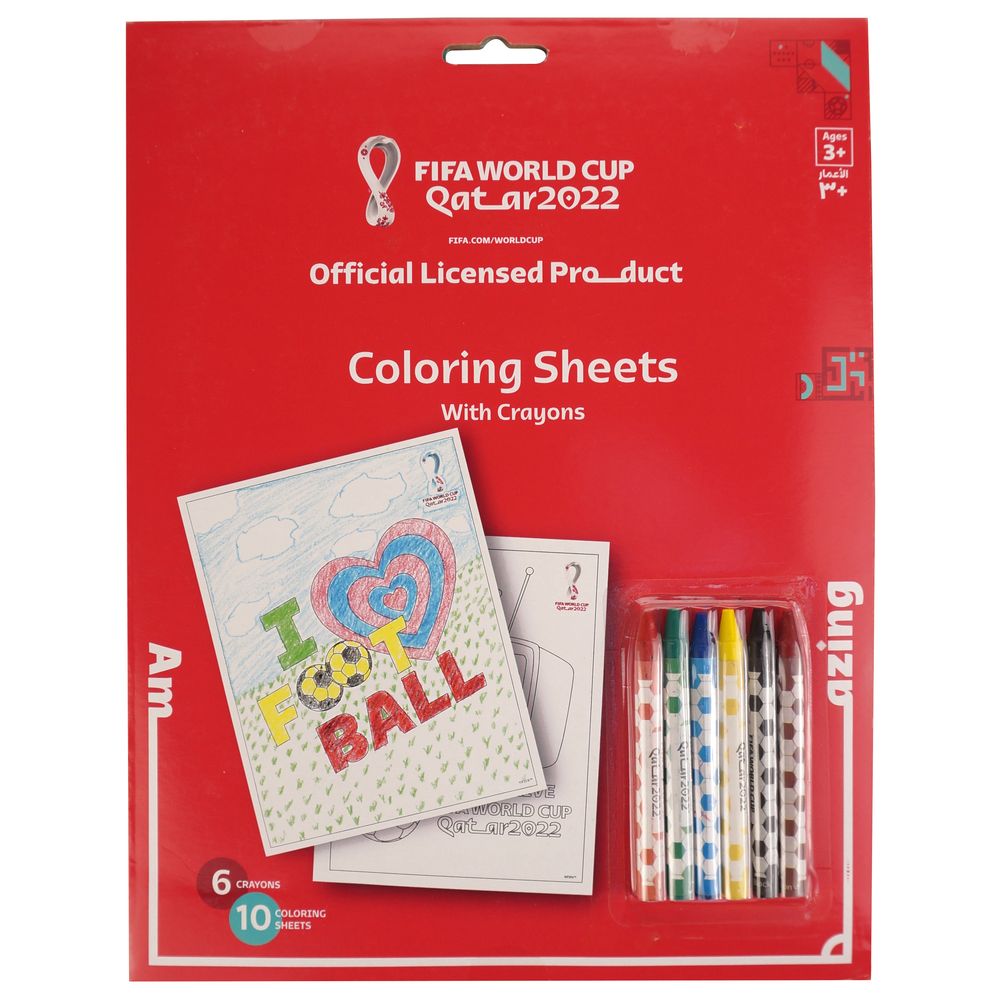 FIFA World Cup Qatar 2022 Coloring Sheets with Crayons (10 Sheets & 6 Crayons)