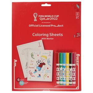 FIFA World Cup Qatar 2022 Coloring Sheets with Markers (10 Sheets & 6 Markers)