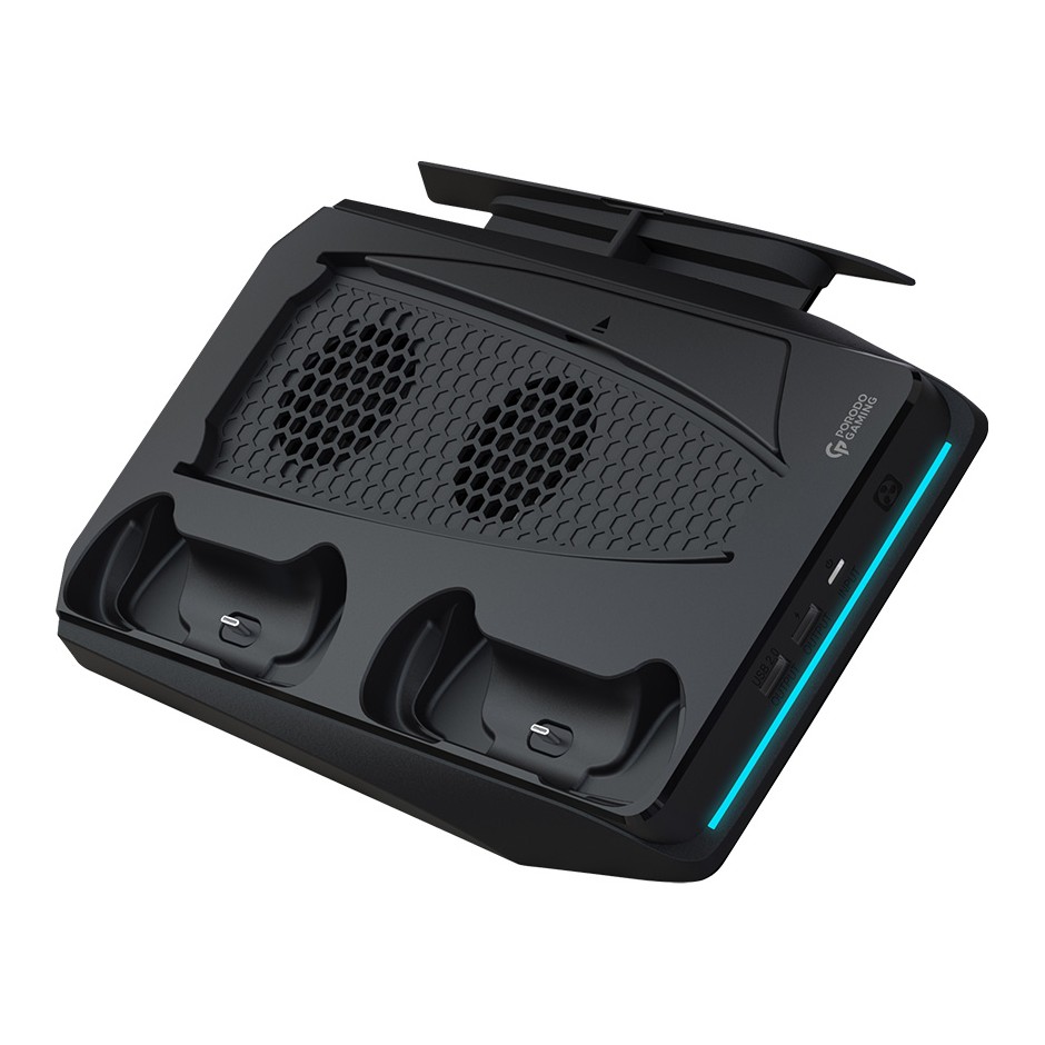 Porodo Multi-Functional PS5 Holder with Cooling & Charging HUB/3-Level Fan Speed - Black