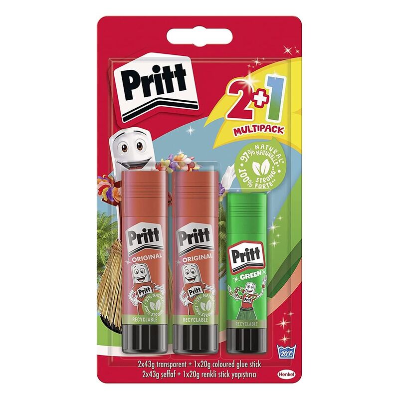 Pritt Glue Stick  - Value Pack - (2 x 43g + 1 Colour)