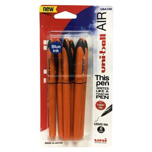 Uniball Air Micro Pen - Orange Barrel - Blue Ink (Pack Of 6)