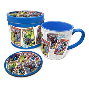 Hole In The Wall Marvel Retro Collectors Cards Mug Coaster & Tin Can Gift Set 315ml