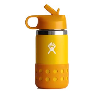 Hydro Flask Kids Wide Mouth Straw Lid & Boot Stainless Steel Water Bottle 355ml - Canary