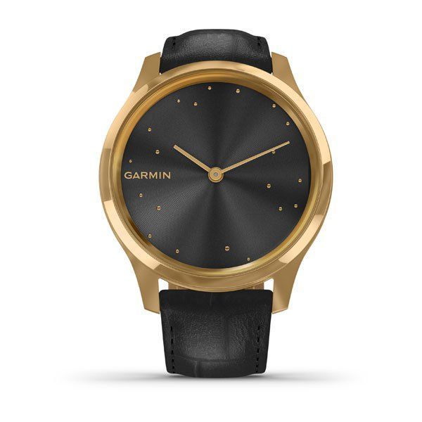 Garmin vivomove Luxe 42mm 24K Gold PVD Stainless Steel Case with Black Embossed Italian Leather Band Smartwatch