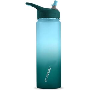 Eco Vessel Wave Tritan Plastic Bottle With Flip Straw Lid 24Oz Ombre Forest Horizon