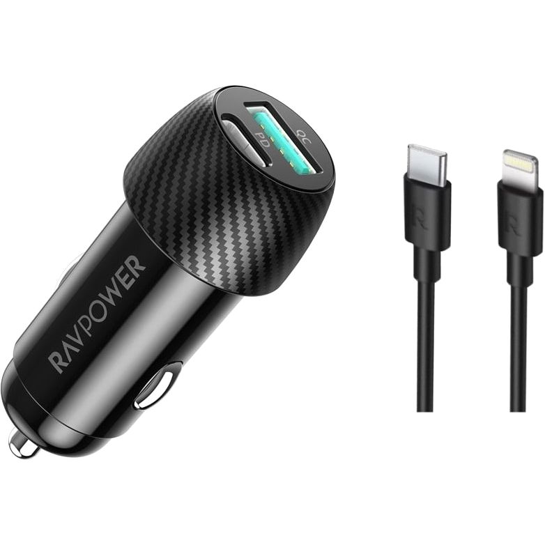 Ravpower RP-VC031 49W Car Charger + 1m Lightning Cable - Black