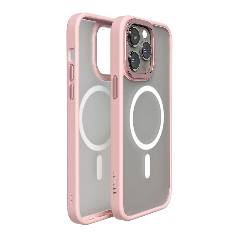 Levelo Magsafe Kayo Matte Back Case for iPhone 14 Pro Max - Matte Clear/Pink