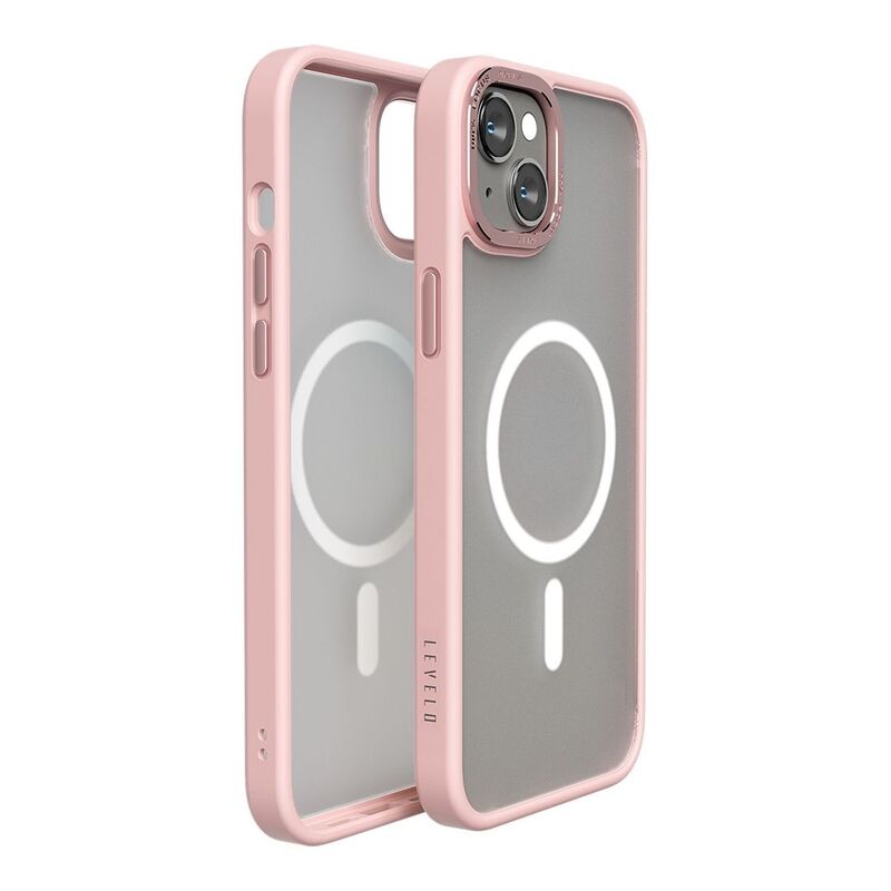 Levelo Magsafe Kayo Matte Back Case for iPhone 14 Plus - Matte Clear/Pink