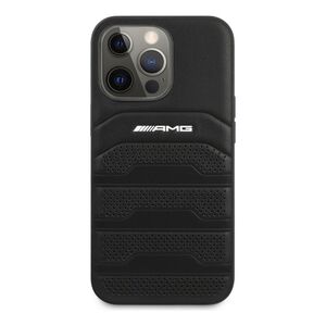 AMG Genuine Leather Case with Perforated Black Leather Debossed Lines White Logo iPhone 14 Pro - Black