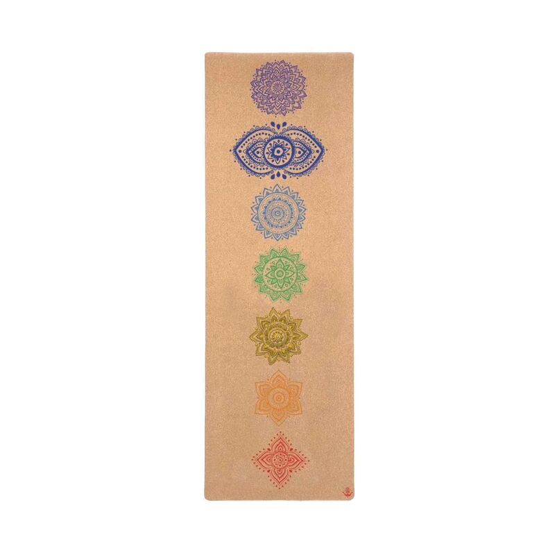 Shakti Warrior Ahimsa Chakra Pro Cork Yoga Mat - Brown (Wanderlust Travel Edition) (72-Inch x 24-Inch x 1mm Thickness)