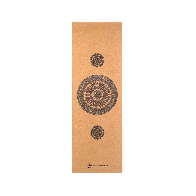 Shakti Warrior Ahimsa Mandala Pro Cork Yoga Mat - Brown (72-Inch x 24-Inch x 3mm Thickness)