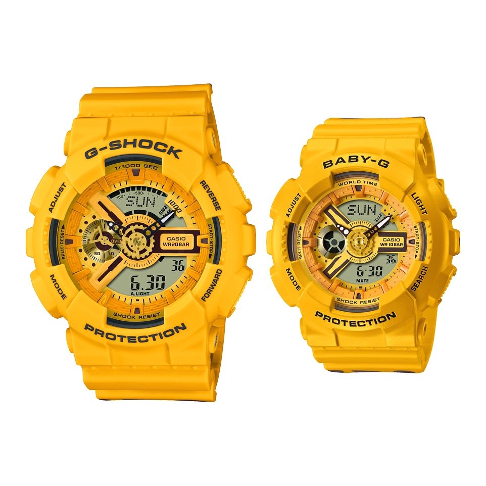 Casio G-Shock SLV-22A-9ADR Analog Digital Women & Men Watch (Set of 2) Yellow/Brown