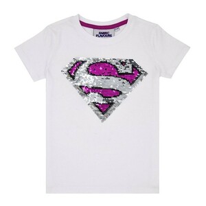 Fabric Flavours Supergirl Flip Sequin Boys T-Shirt White