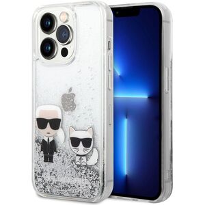 Karl Lagerfeld Liquid Glitter Case Karl & Choupette for iPhone 14 Pro Max - Silver