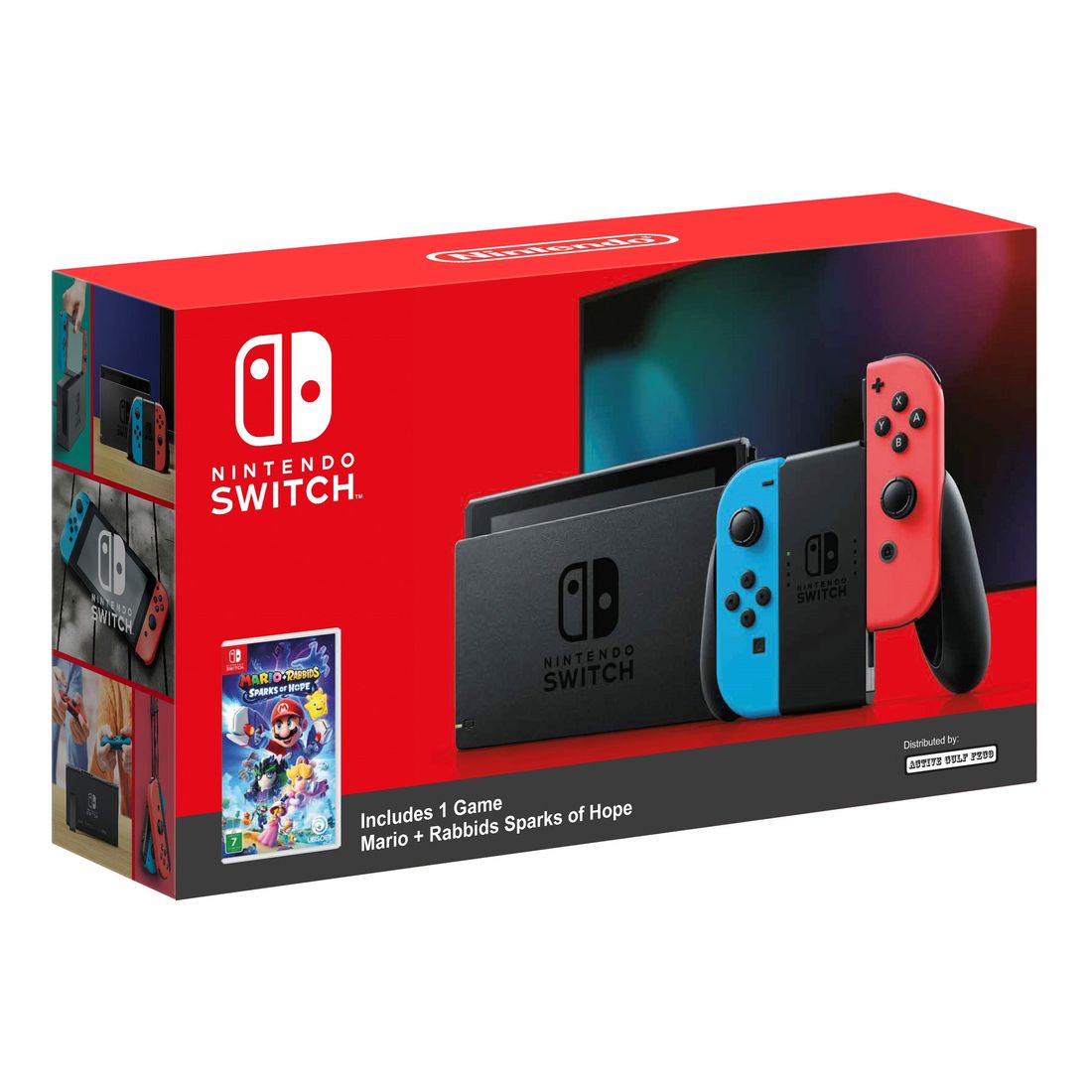 Nintendo Switch Extended Battery Neon Joy-Con Console + Mario + Rabbids Sparks of Hope