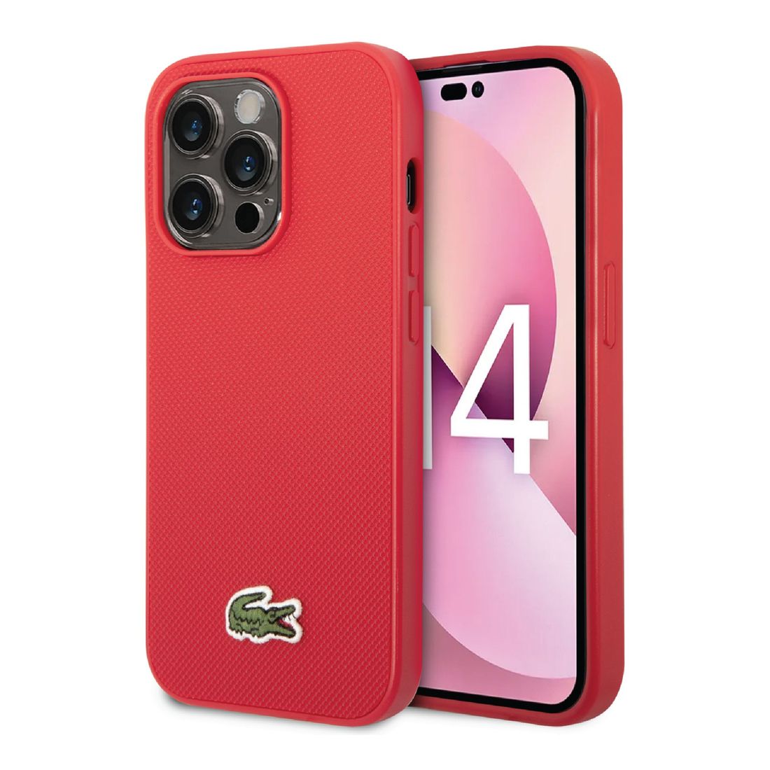 Lacoste Hard Case Iconic Petit Pique PU Woven Logo Estragon For iPhone 14 Pro - Red