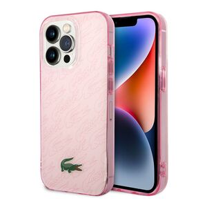 Lacoste Hard Case IML Double Layer & Dyed Bumper Signature Pattern For iPhone 14 Pro - Pink