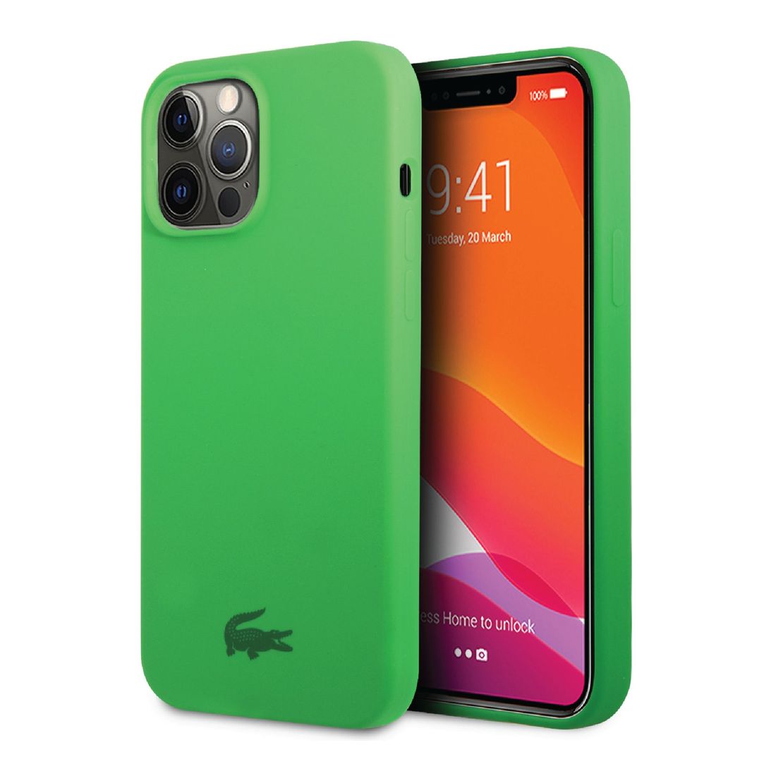 Lacoste Hard Case Liquid Silicone / Microfiber Glossy Printing Logo For iPhone 14 Pro - Green