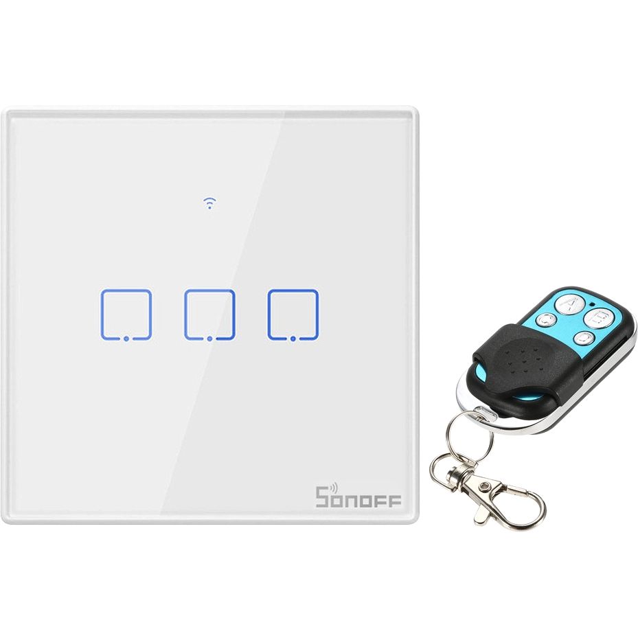 Sonoff T2UK3C-Tx Uk Plug 3 Gang Glass Panel Wireless Wi-Fi Smart Touch Light Switch