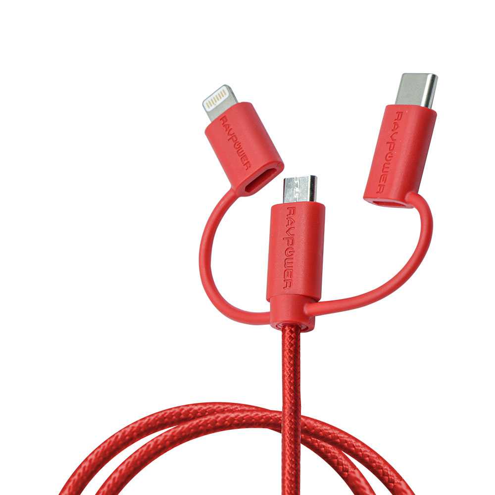 RAVPower 3-in-1 Data Cable 3ft/0.9m Red