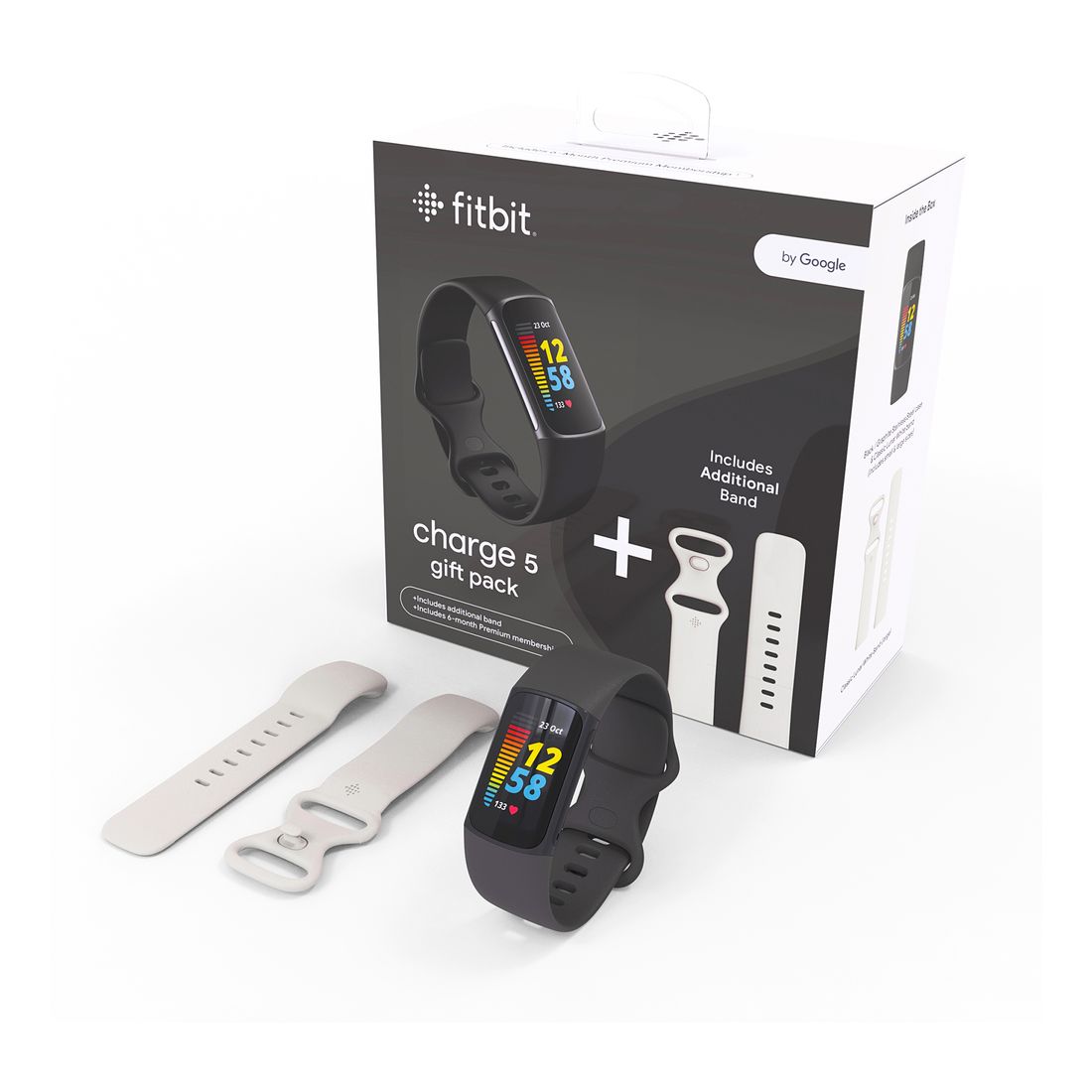 Fitbit Charge 5 Health and Fitness Tracker - Black/Black/White (Bundle)