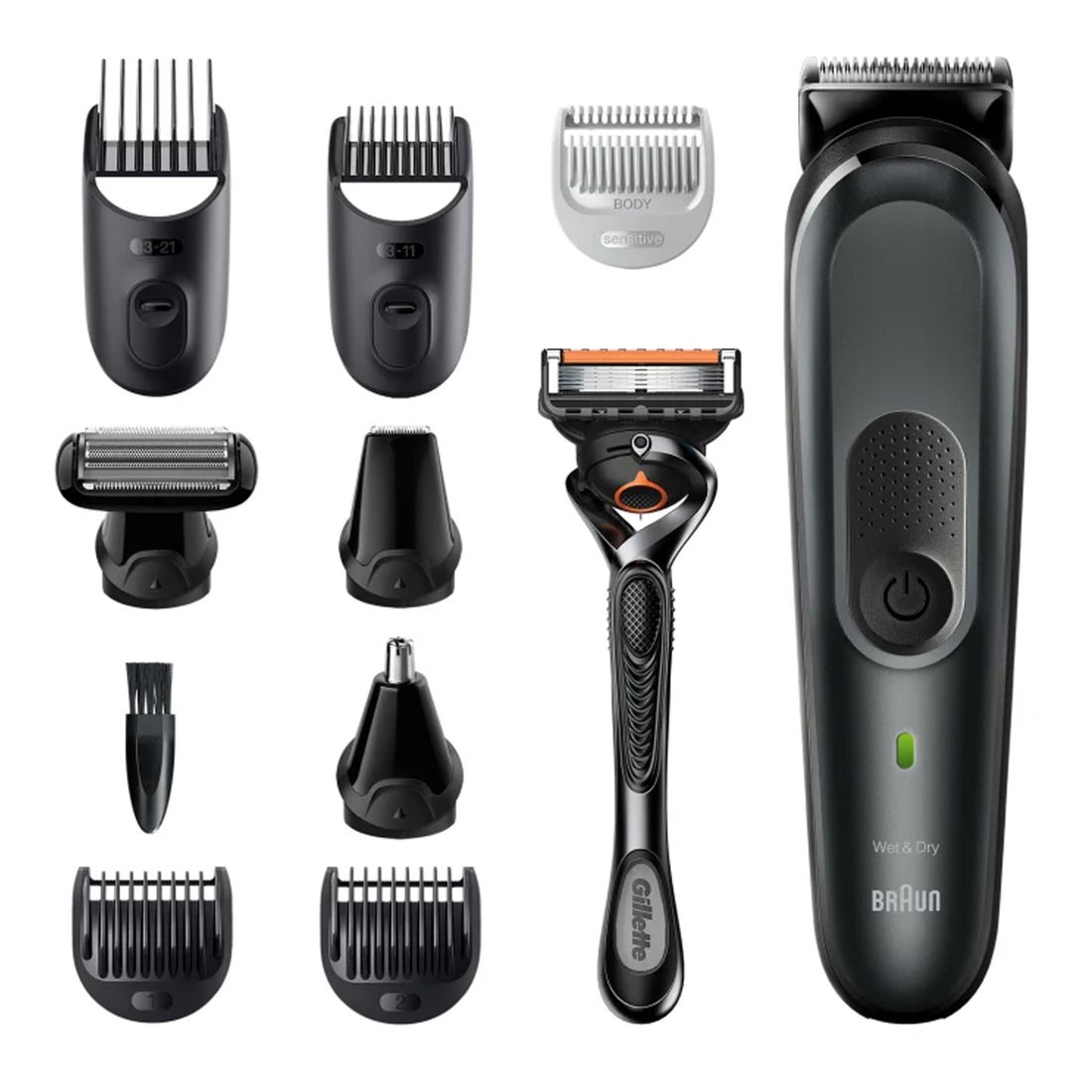 Braun all-in-one trimmer MGK7331 10-in-1 trimmer With 8 attachments and Gillette ProGlide razor