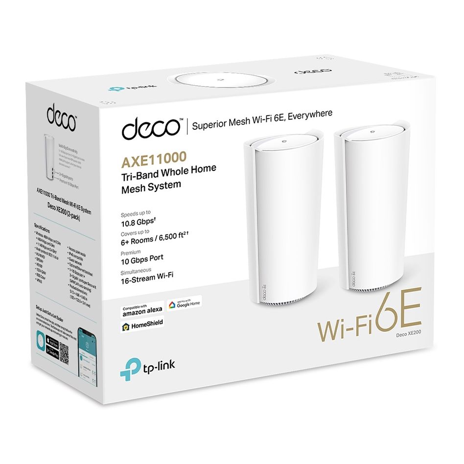 TP-LINK Deco XE200 AXE11000 Whole Home Mesh Wi-Fi 6E System (Pack of 2)