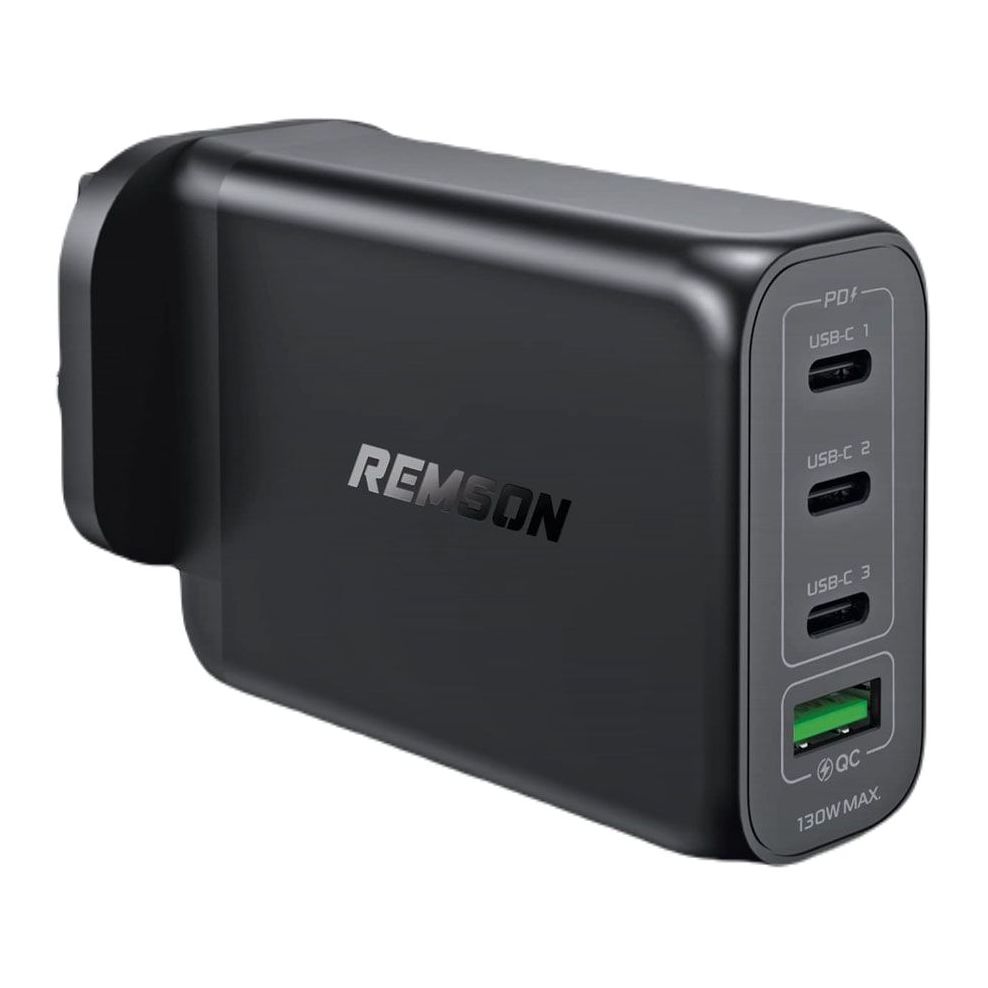 Remson 130W 4-Ports GaN Charger USB-C Power Adapter Wall Charger Fast Charging PD 3.0 USB-A Port -Black