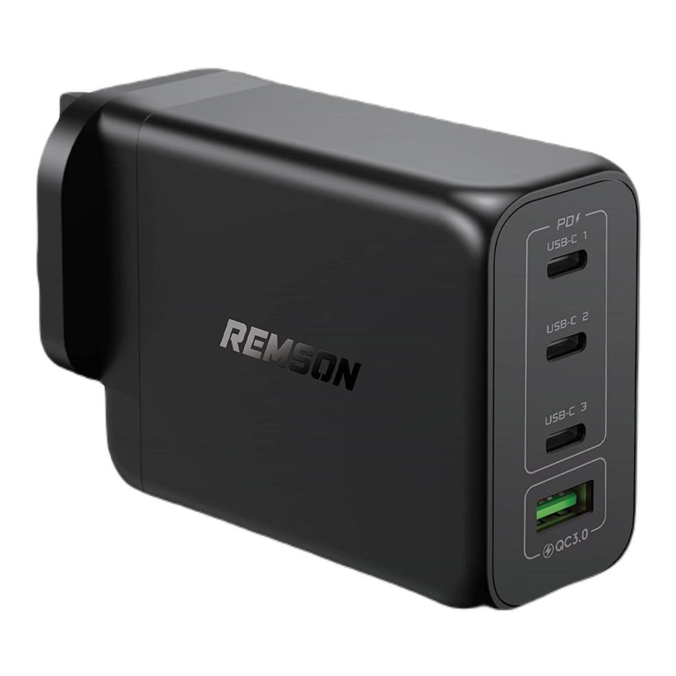 Remson 200W 4-Ports GaN 2 Pro Fast Charger USB-C Power Adapter Wall Charger PD 3.0 USB-A Port  - Black
