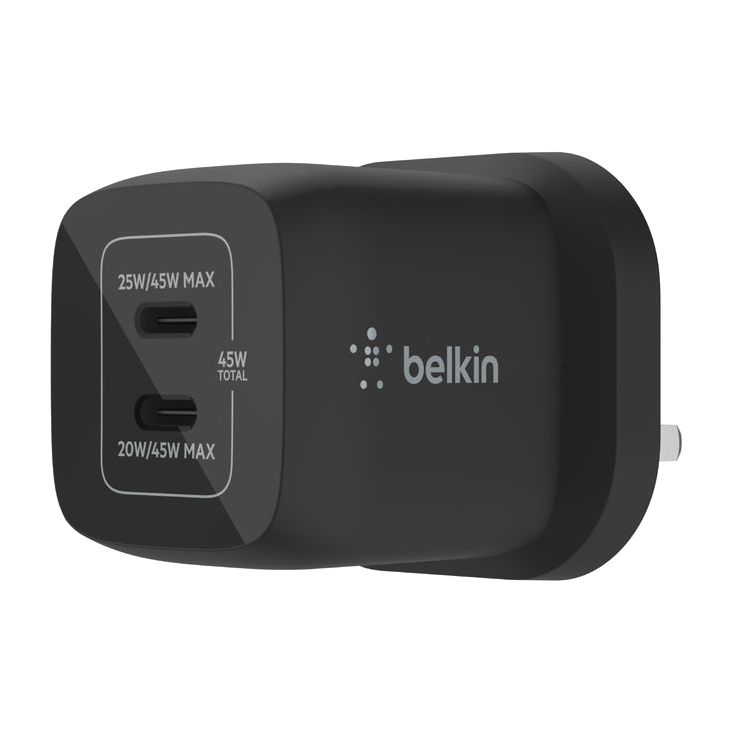 Belkin BoostCharge Pro Dual USB-C Gan Wall Charger with PPS 45W - White