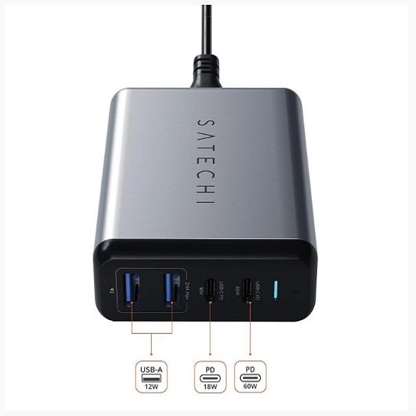 Satechi Travel Charger Dual Port 75W PD 2X USB-C/2X USB-A Space Grey