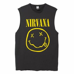 Amplified Nirvana Smiley Unisex Sleeveless T-Shirt Vintage Charcoal