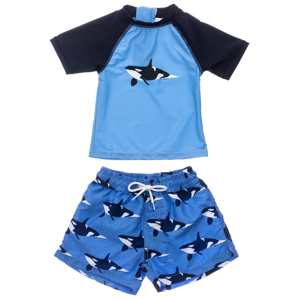 Snapperrock Orca Ocean Baby Short-Sleeved Set - Blue