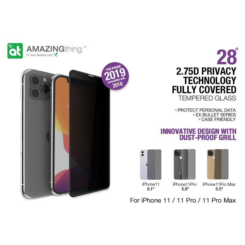 Amazing Thing 0.3M 2.75D Privacy Black Screen Protector Black for iPhone 11 Pro with Installer