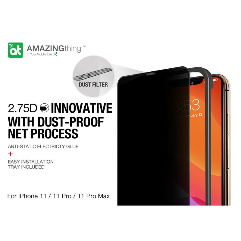 Amazing Thing 0.3M 2.75D Matte Privacy Screen Protector Black for iPhone 11 Pro with Installer