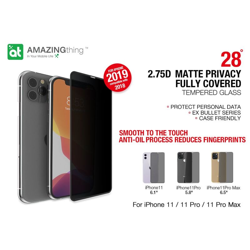 Amazing Thing 0.3M 2.75D Matte Privacy Screen Protector Black for iPhone 11 with Installer