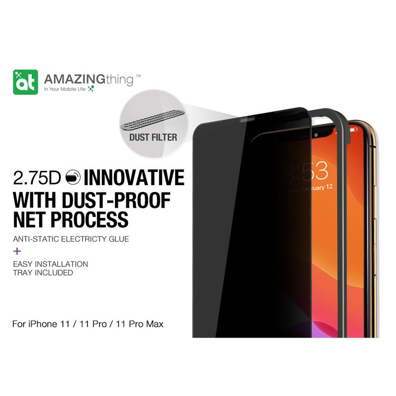 Amazing Thing 0.3M 2.75D Privacy Black Screen Protector Black for iPhone 11 Pro Max with Installer