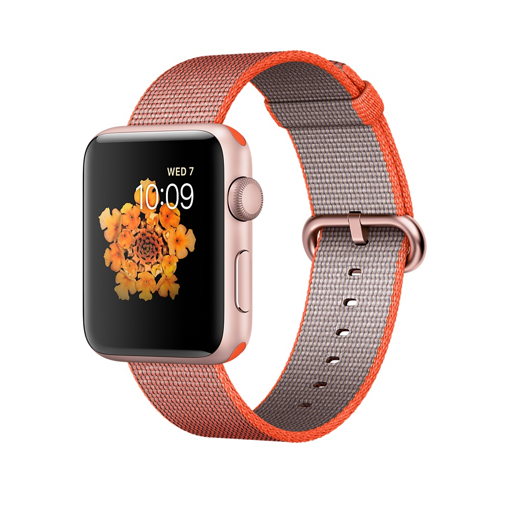 Apple Watch Series 2 42mm Rose Gold Aluminium Case with Orange/Anthracite Woven Nylon Band