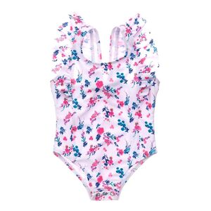 Snapperrock Pretty Petalong Sleeve Kids' Ruffle Shoulder Swimsuit - Pink