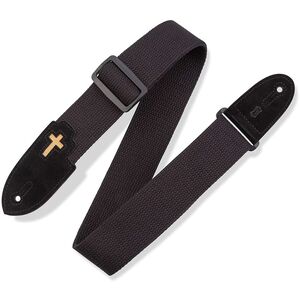 Levys MC8CBLK Cotton Guitar Strap with Cross Inlay In Tip 2-Inch