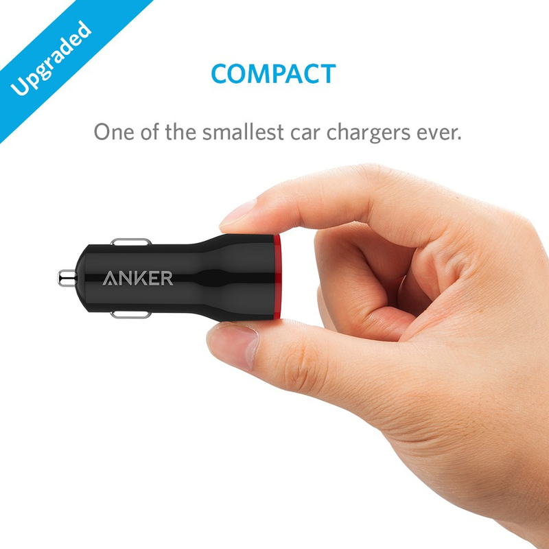 Anker 2 Port Black Car Charger with Micro-USB Cable 3ft