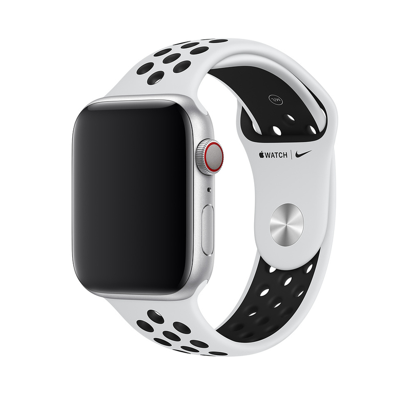 Apple 44mm Pure Platinum/Black Nike Sport Band for Apple Watch S/M & M/L (Compatible with Apple Watch 42/44/45mm)