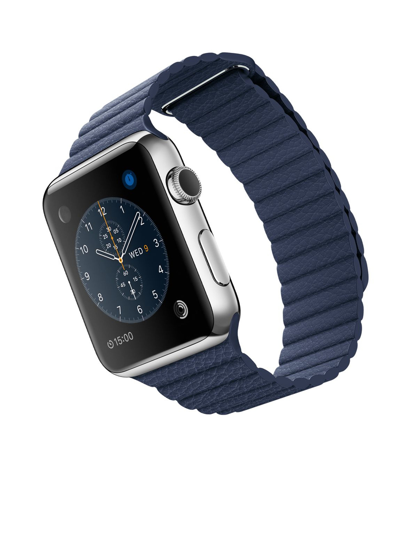 Apple Watch 42mm Stainless Steel Case Midnight Blue Leather Loop Medium