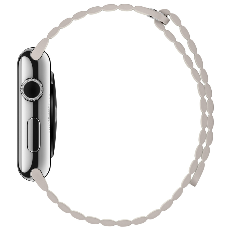 Apple Watch 42mm Stainless Steel Case With White Leather Loop Large