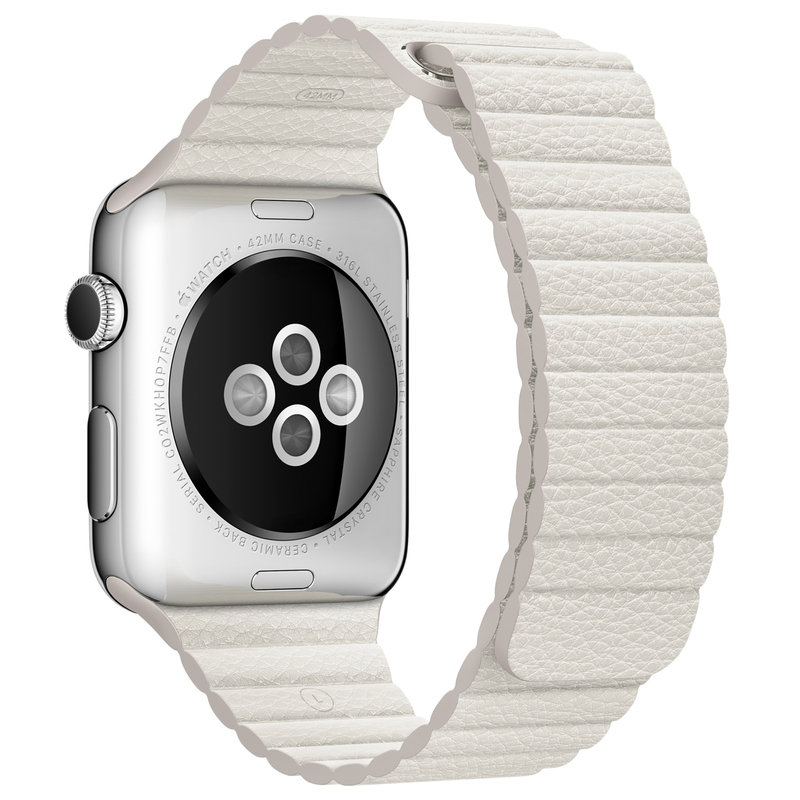Apple Watch 42mm Stainless Steel Case With White Leather Loop Large